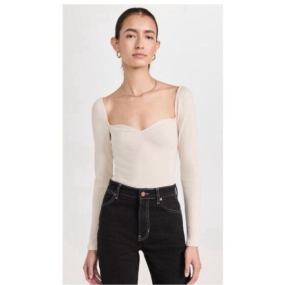 Reformation NWT October Knit Ribbed Long Sleeve Top in Bone Cream M - Picture 2 of 7